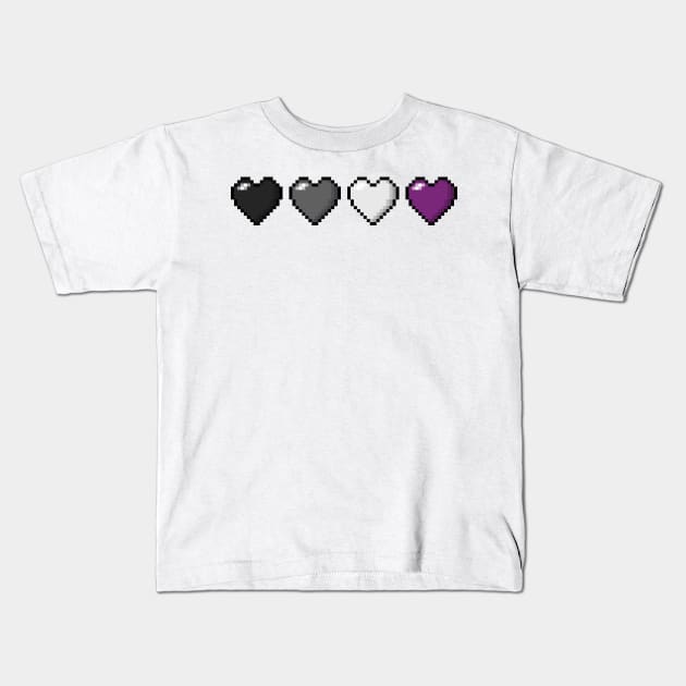 Row of Four Asexual Pride Flag Pixel Hearts Kids T-Shirt by LiveLoudGraphics